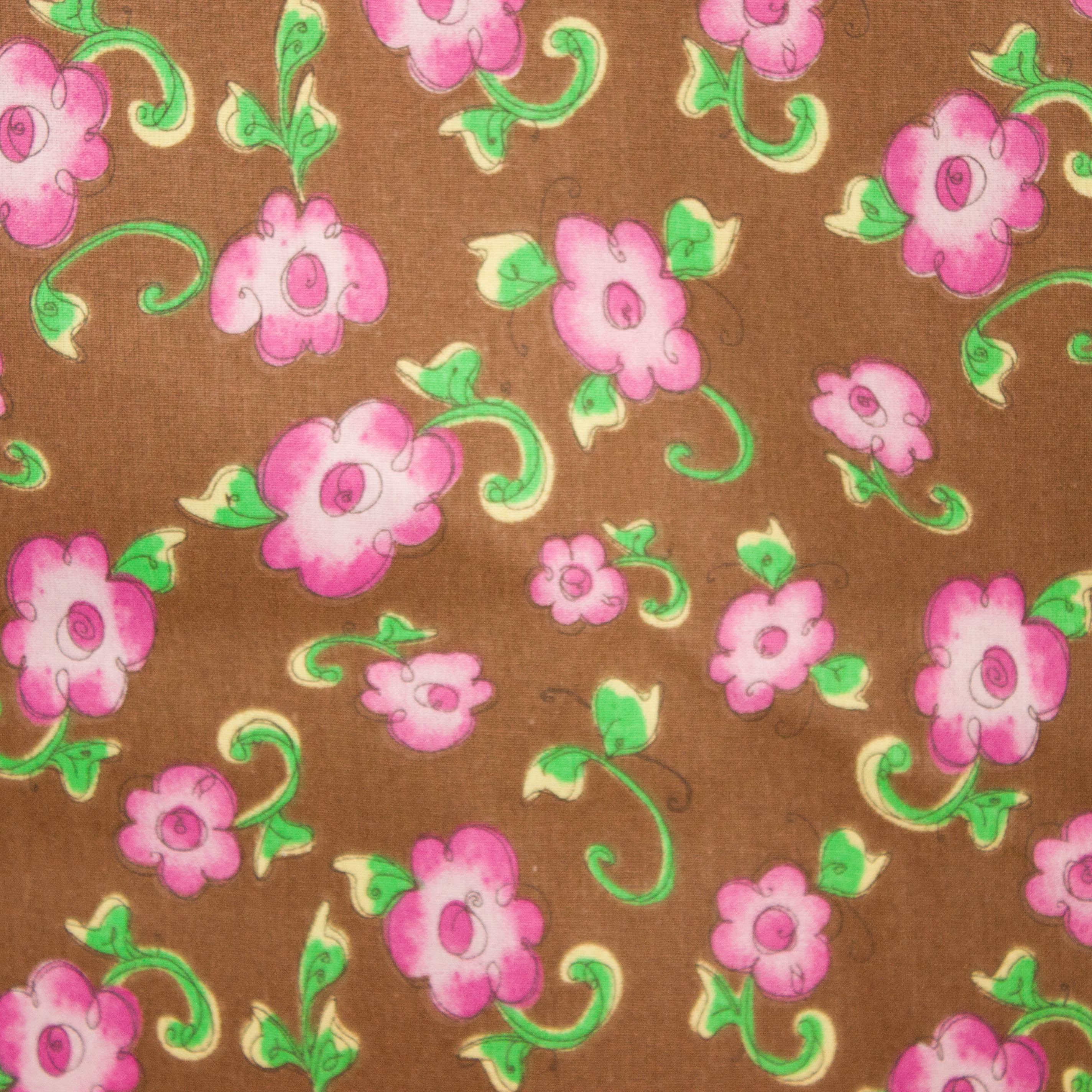 Katoen bruin met roze bloemen